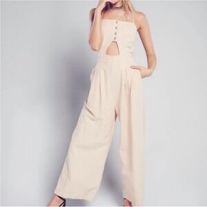 Free People Marbella Linen Cutout One Piece Jumpsuit Wide Leg
